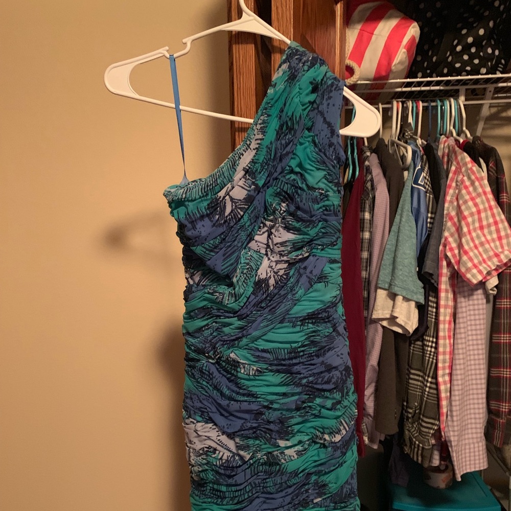One shoulder dress.